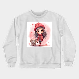 Cute girl and puppy love Crewneck Sweatshirt